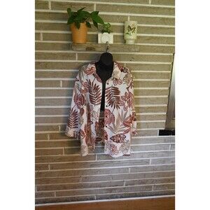 Alfred Dunner leaf  22 Cream Tan & Rust floral fall linen blend Button-Up Top